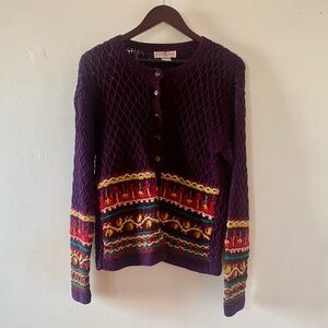 RETRO VINTAGE PURPLE KNIT FAIR ISLE CARDIGAN